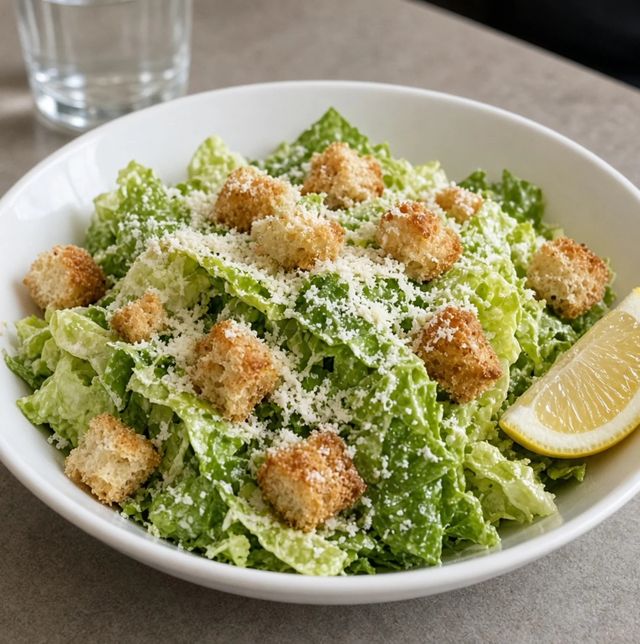 Caesar salad with parmesan and croutons