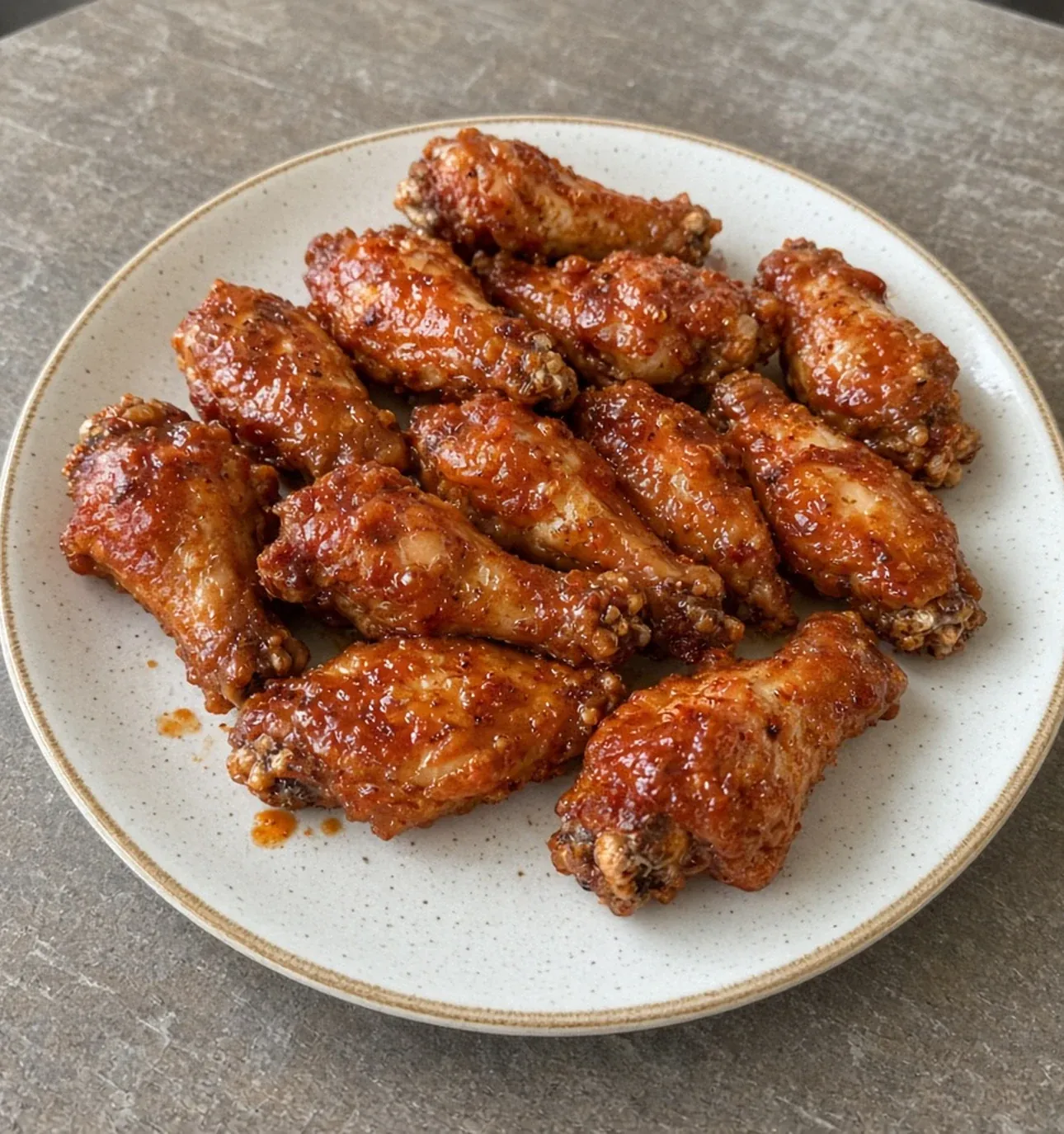 Sauced chicken wings on a plate