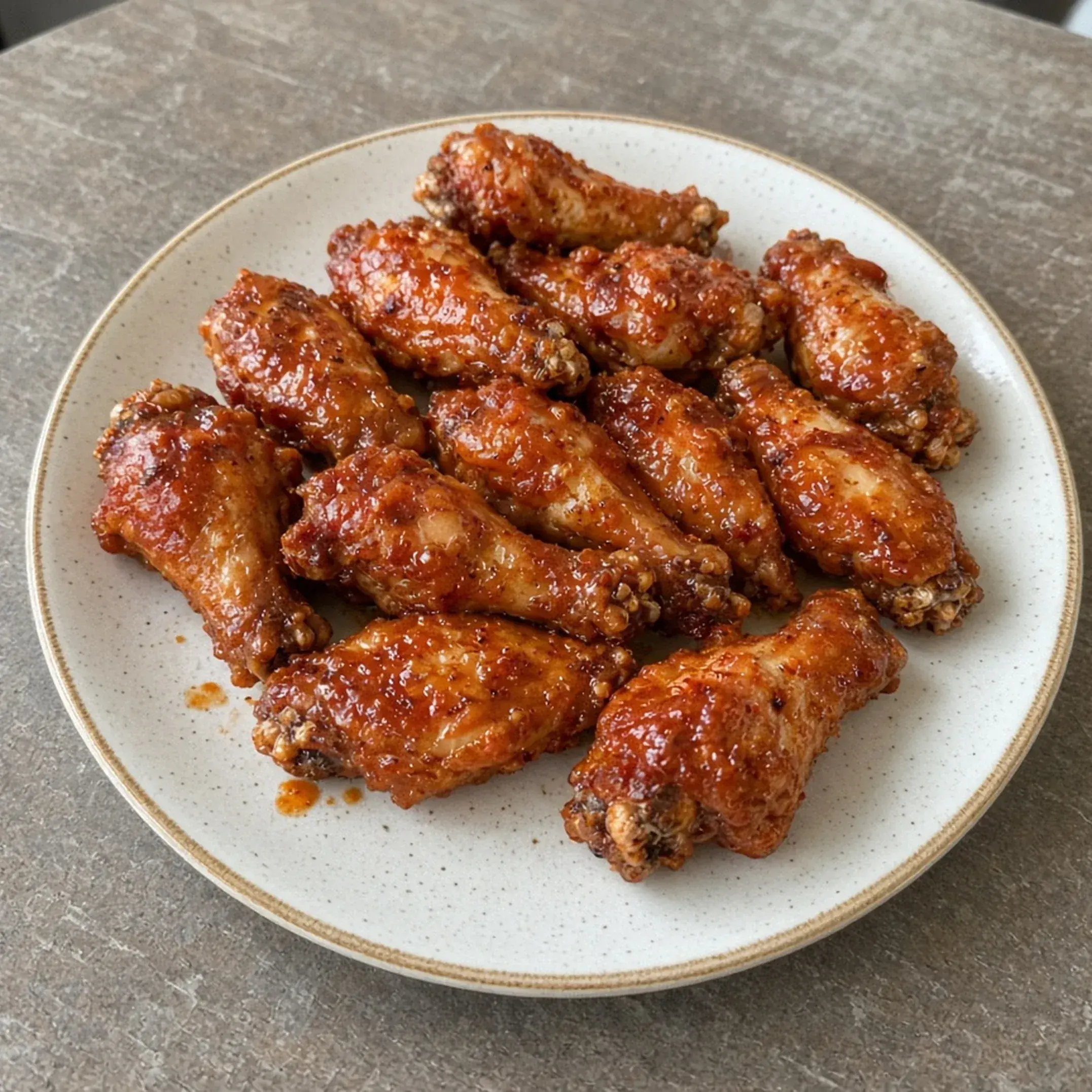 Sauced chicken wings on a plate